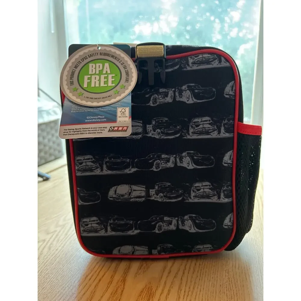 New Boys Disney Pixar Cars Insulated Lunch Bag Zippered Top Pockets 9.5